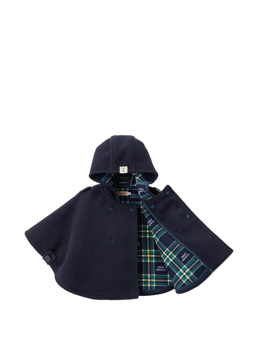 Miki House Poncho met dubbele rij knopen en capuchon Blauw
