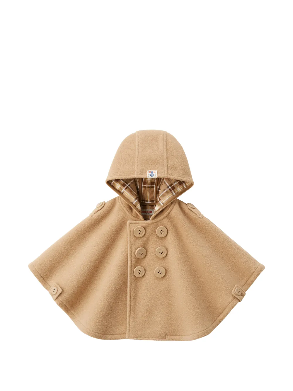 Miki House double-breasted hooded poncho - Nude