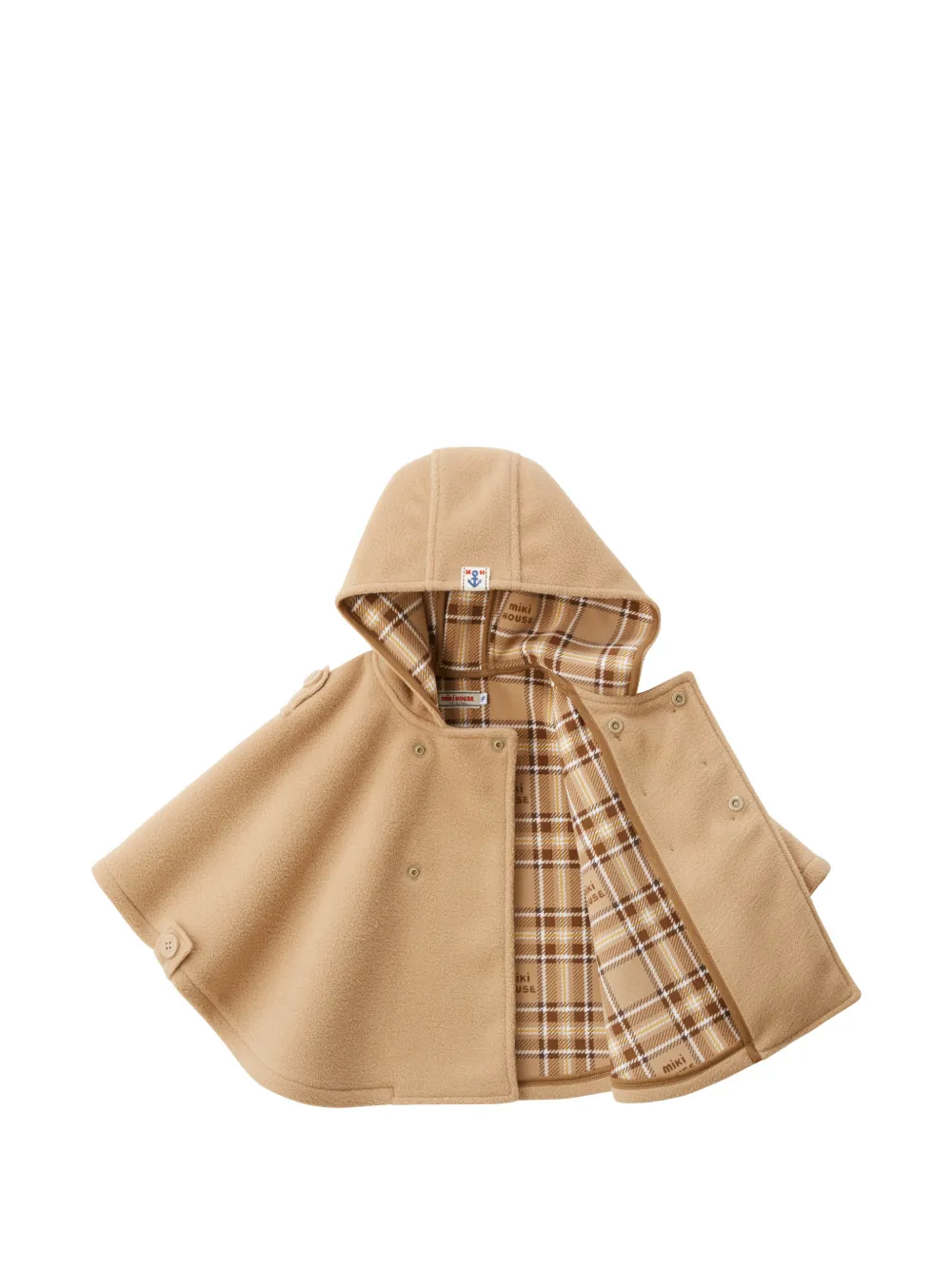 Miki House Poncho met dubbele rij knopen en capuchon Beige
