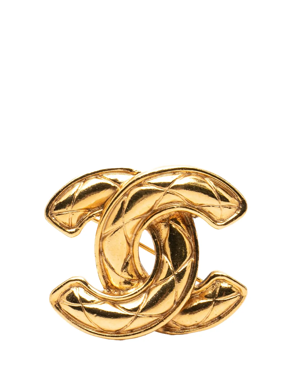 CHANEL Pre-Owned 1970-1980 CC Gold Plated Quilted Brooch costume brooch - Oro