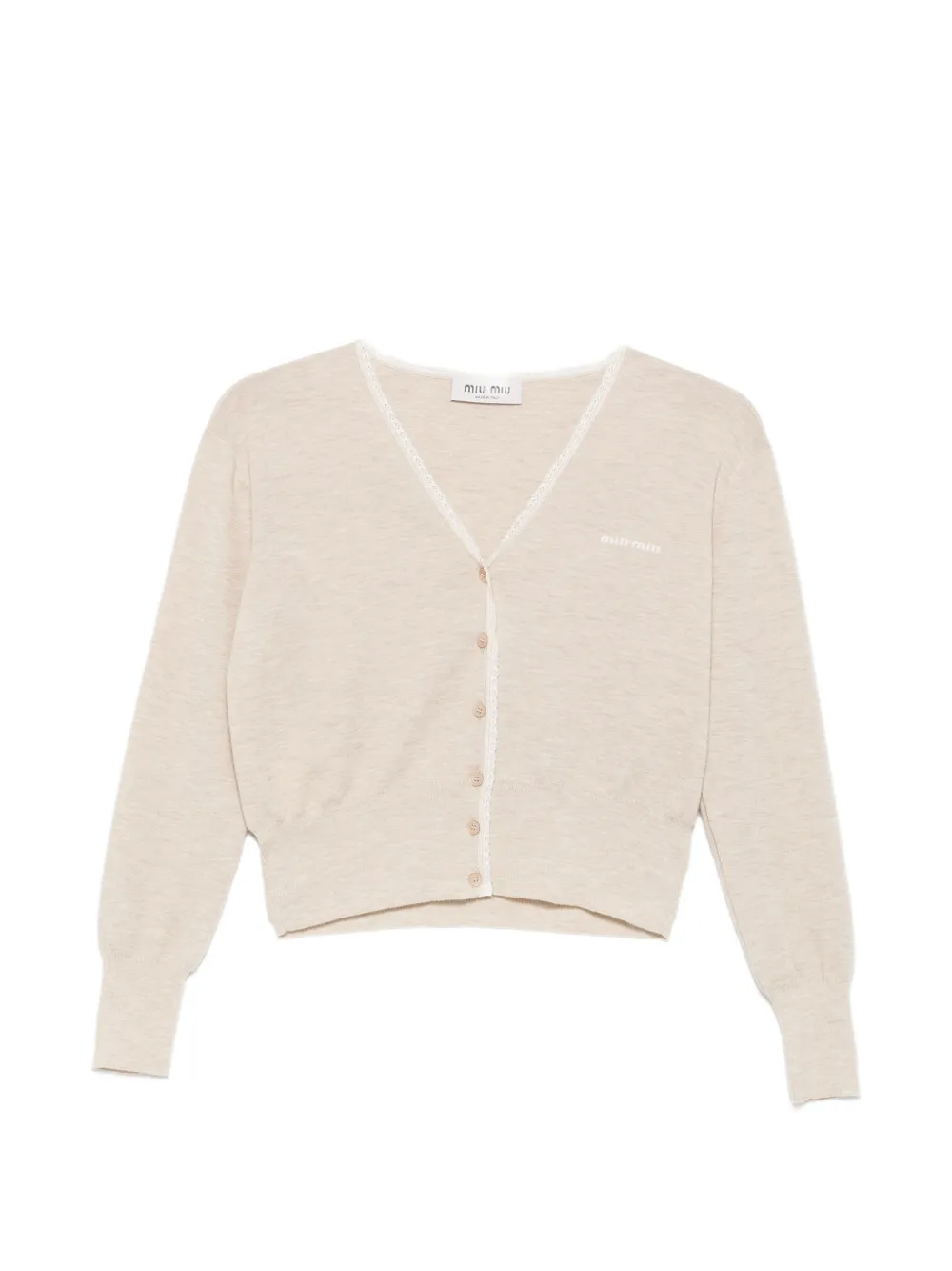 Miu Miu Cropped-Cardigan mit Spitzenbesatz - Nude