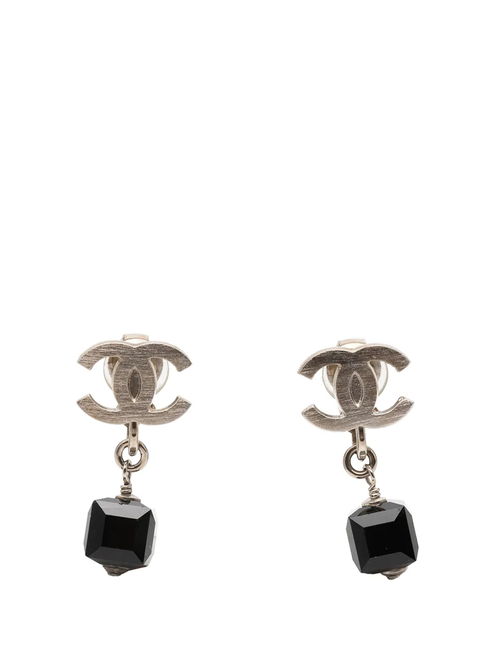 CHANEL Pre-Owned 2009 CC Brass Cube Rhinestone Drop Clip On Earrings costume earrings - Nero