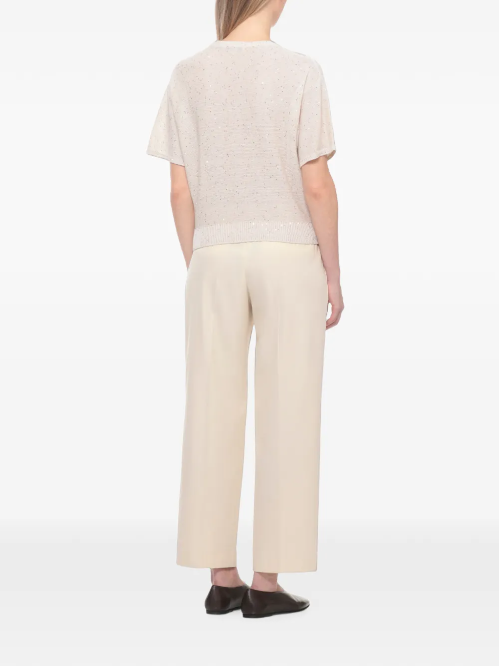  Antonelli Sequin-embellished Short-sleeve Sweater - Neutro 