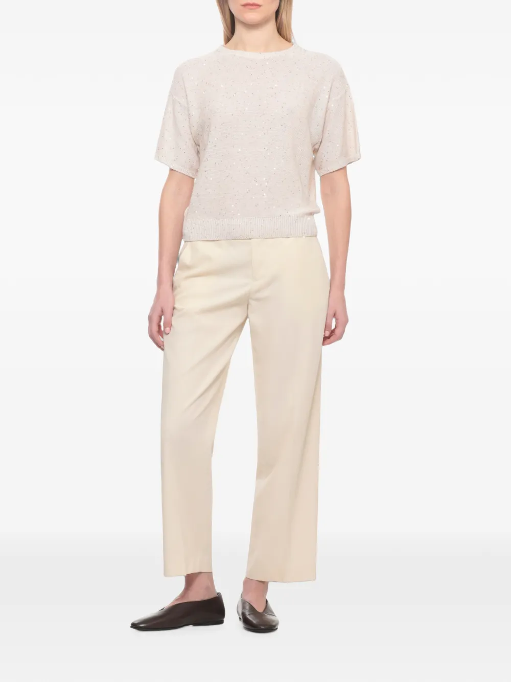  Antonelli Sequin-embellished Short-sleeve Sweater - Neutro 