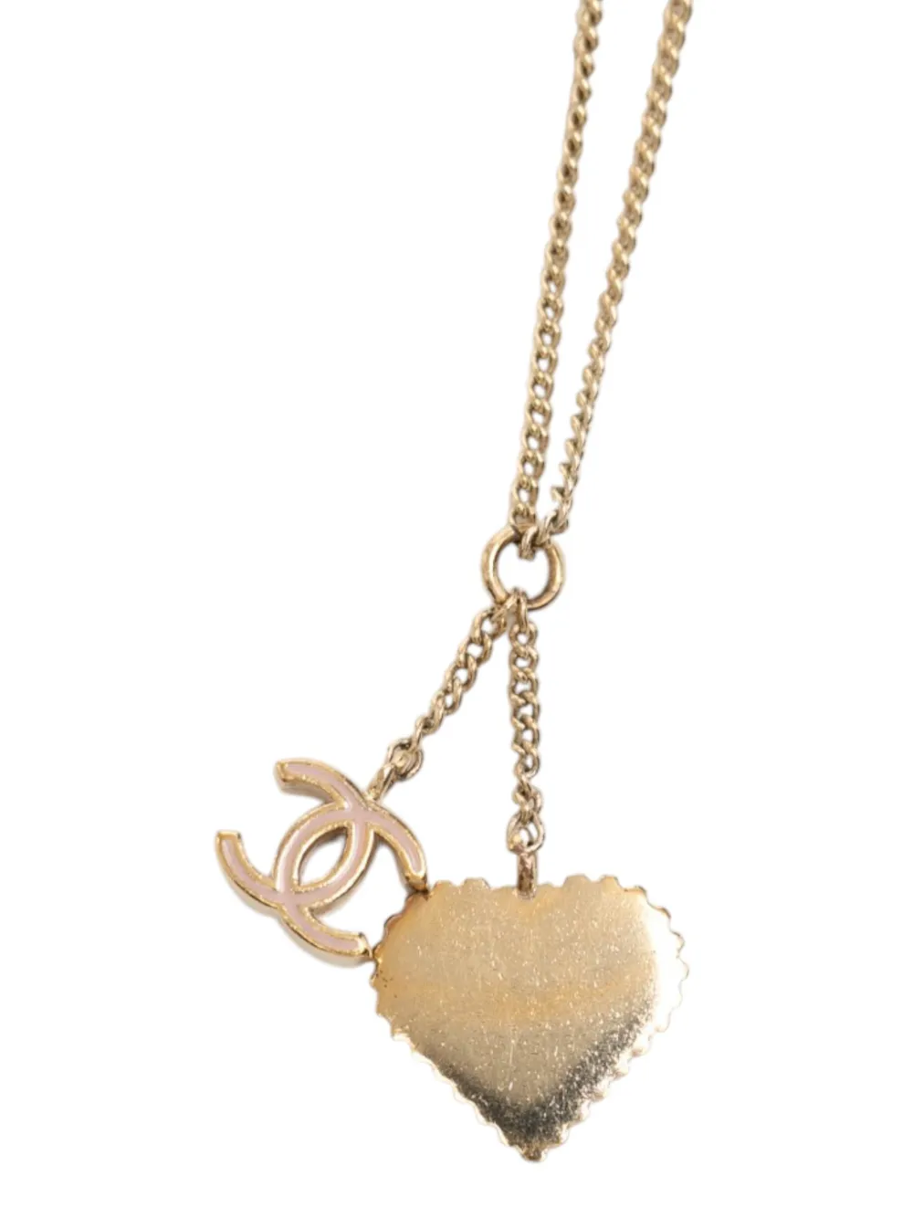  Chanel Pre-owned Collar Con Colgante De Corazón Lacado Bañado En Oro Con Logo Cc Heart 2005 - Dorado 