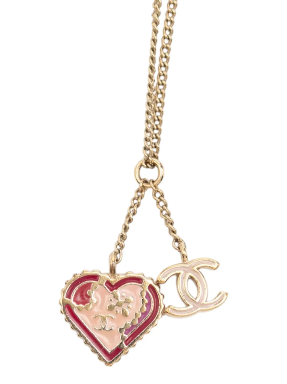  Chanel Pre-owned Collar Con Colgante De Corazón Lacado Bañado En Oro Con Logo Cc Heart 2005 - Dorado 