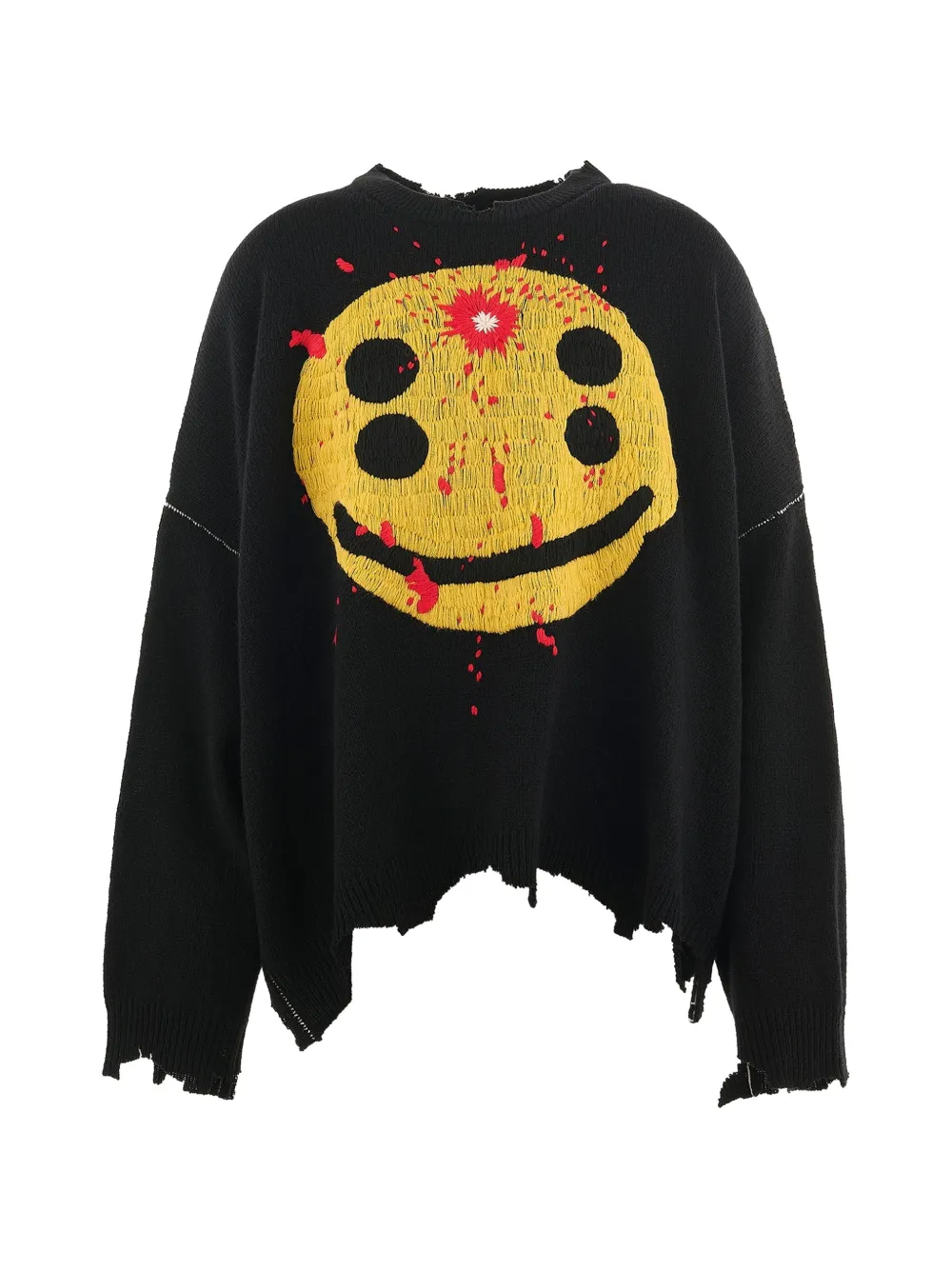 SAINT MXXXXXX distressed graphic-intarsia sweater - Black