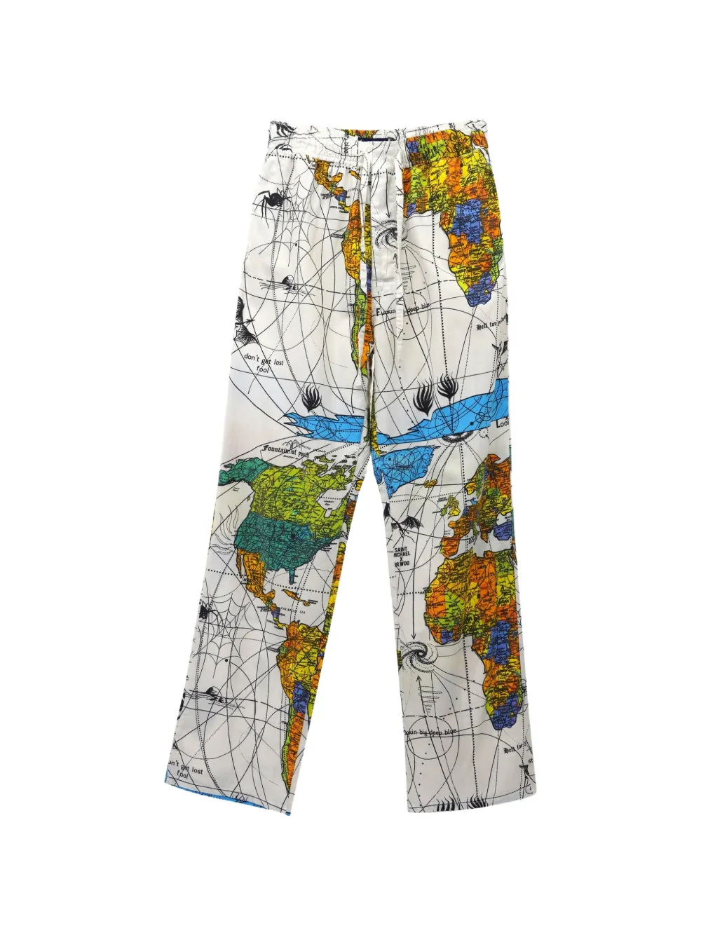 SAINT MXXXXXX world-map print trousers - Bianco