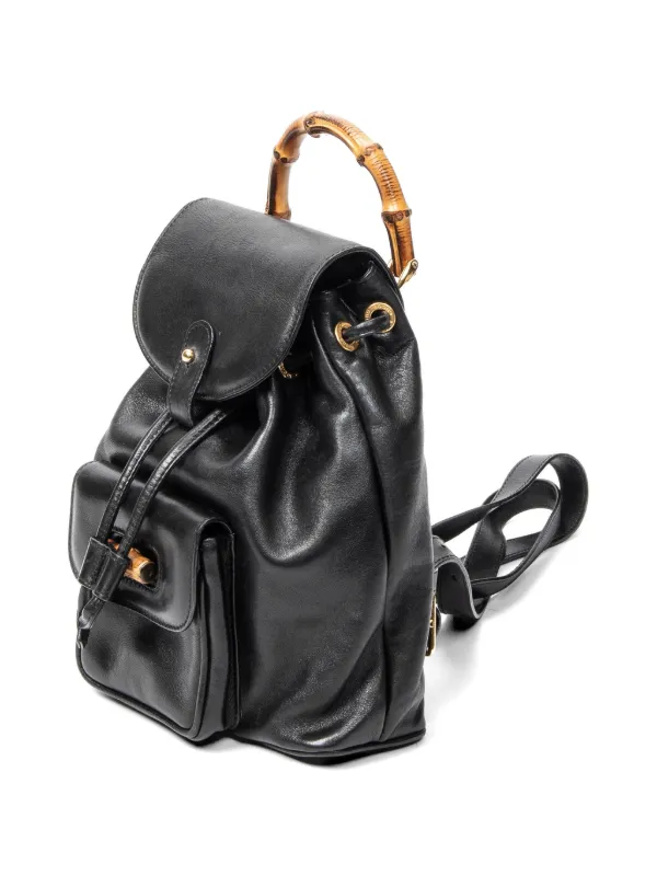 black leather gucci backpack women& 39 Gucci Mini Bamboo Top Handle Backpack