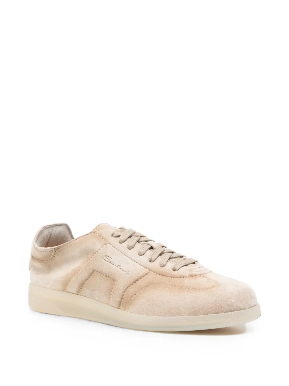Santoni logo-debossed panelled sneakers Beige