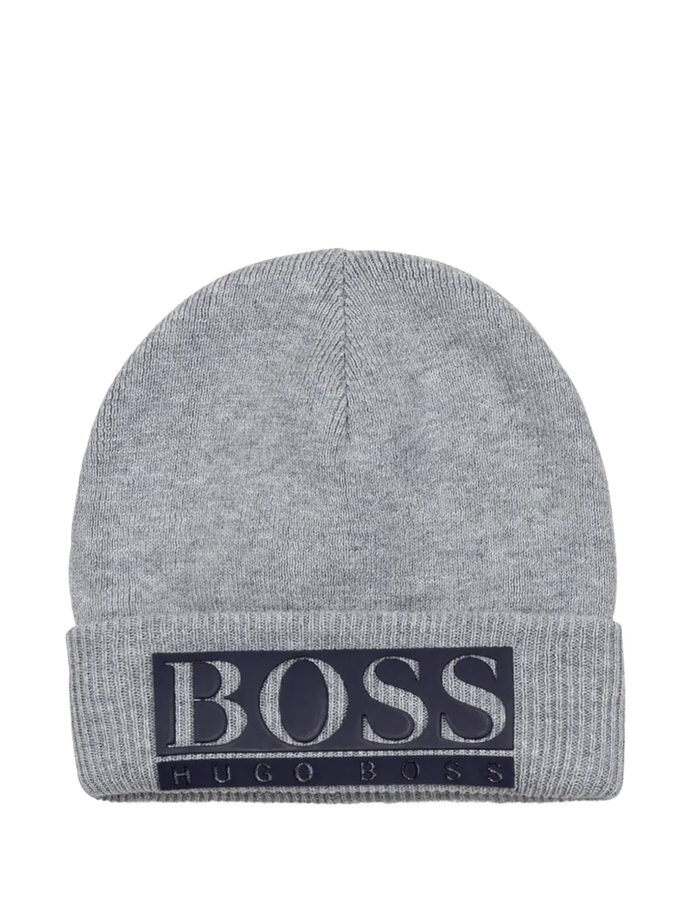 BOSS Kidswear logo-patch ribbed-knit beanie hat - Grey