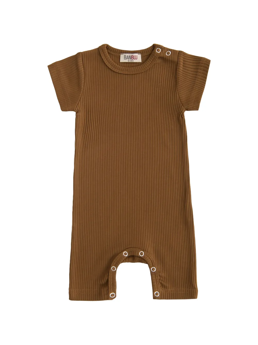 Banblu Babies' Ribbed Short-sleeve Cotton Romper In Brown