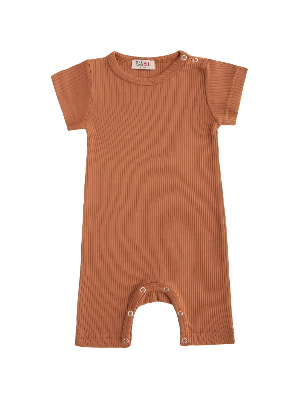 Banblu Babies' Ribbed Short-sleeved Cotton Romper In Brown