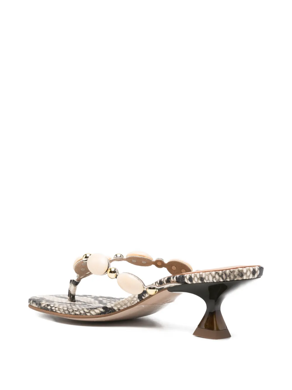 Pedro Miralles Sandalen verfraaid met kralen en slangen-effect Beige