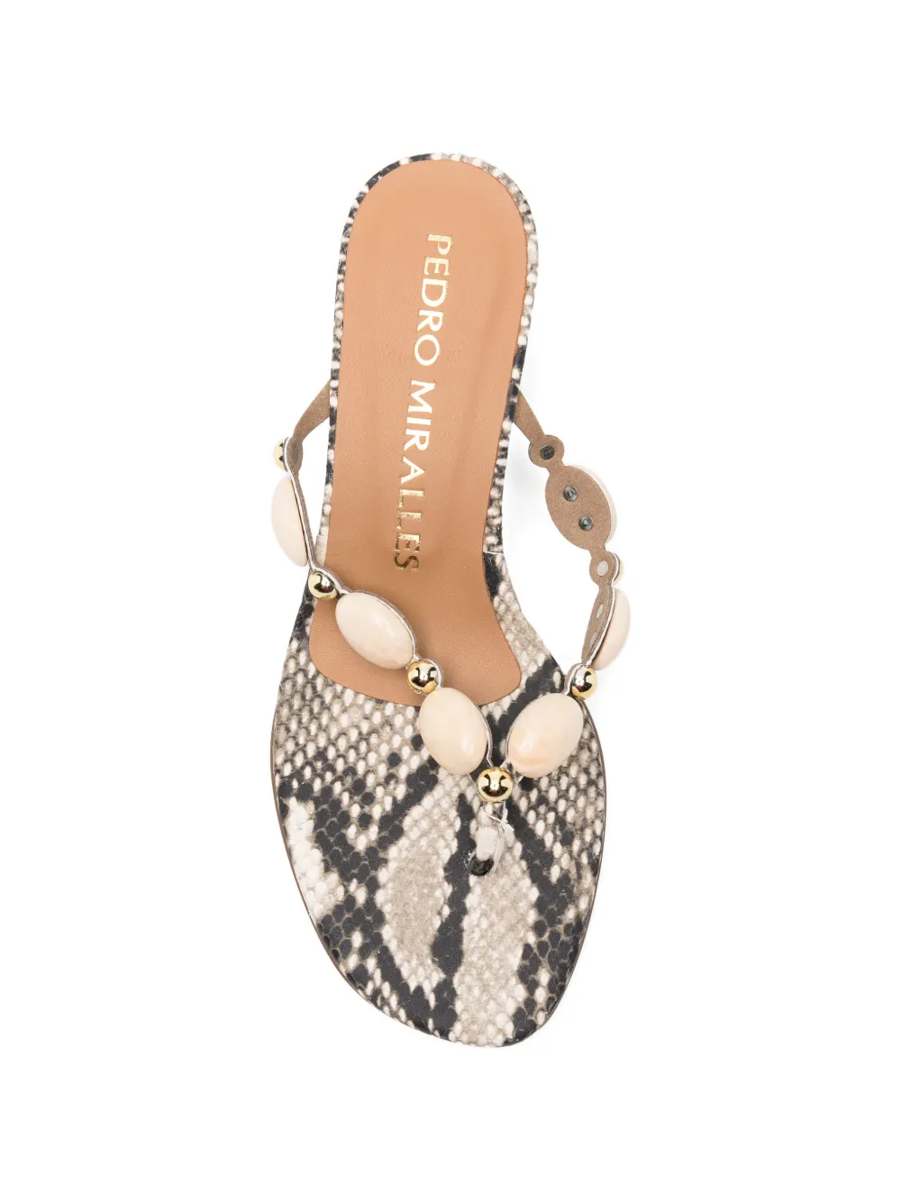 Pedro Miralles Sandalen verfraaid met kralen en slangen-effect Beige