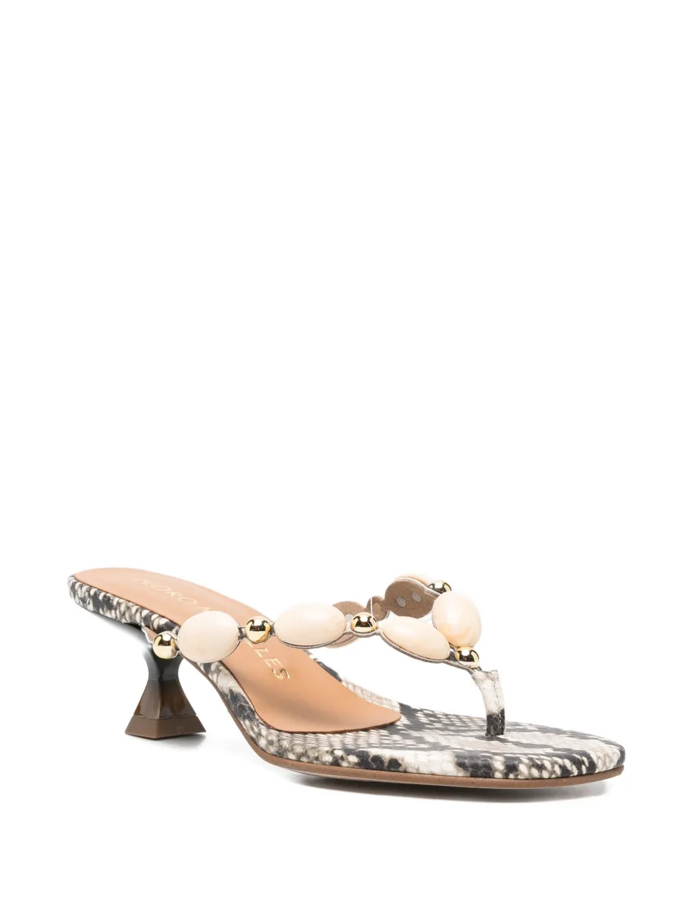 Pedro Miralles Sandalen verfraaid met kralen en slangen-effect Beige
