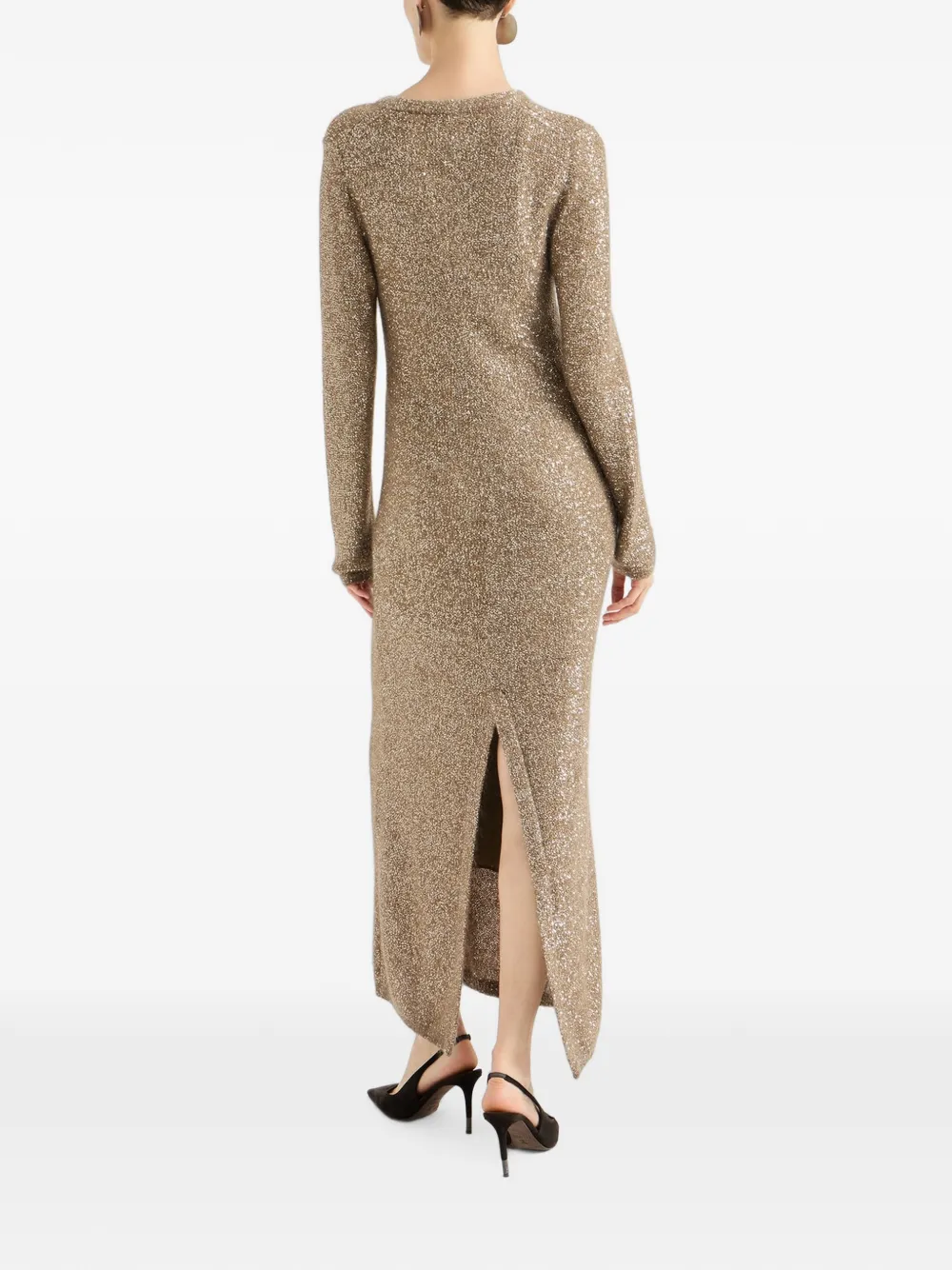Brunello Cucinelli Mohair and Wool Dazzling Texture Knit Dress with Monili in Gold, view 5