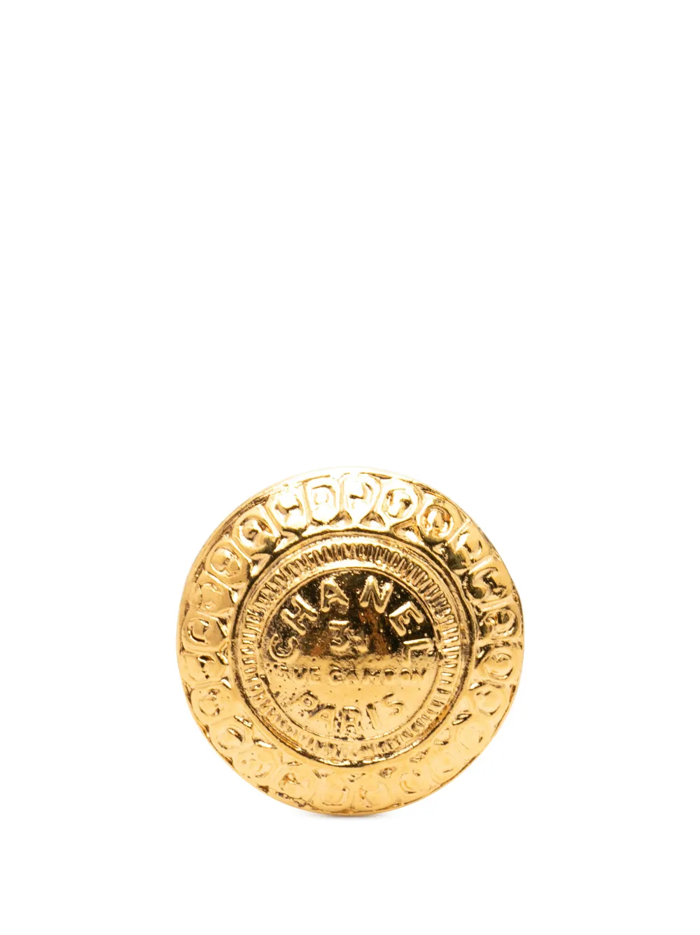 CHANEL Pre-Owned 1970-1980 Gold Plated 31 Rue Cambon Round Brooch costume brooch
