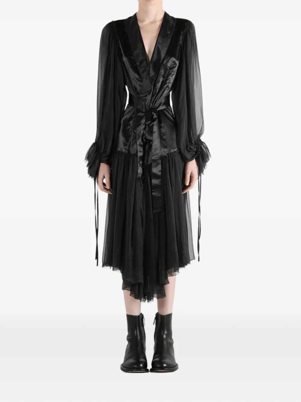 Ann Demeulemeester Iria Sheer-panelled Ruffled Dress In Black
