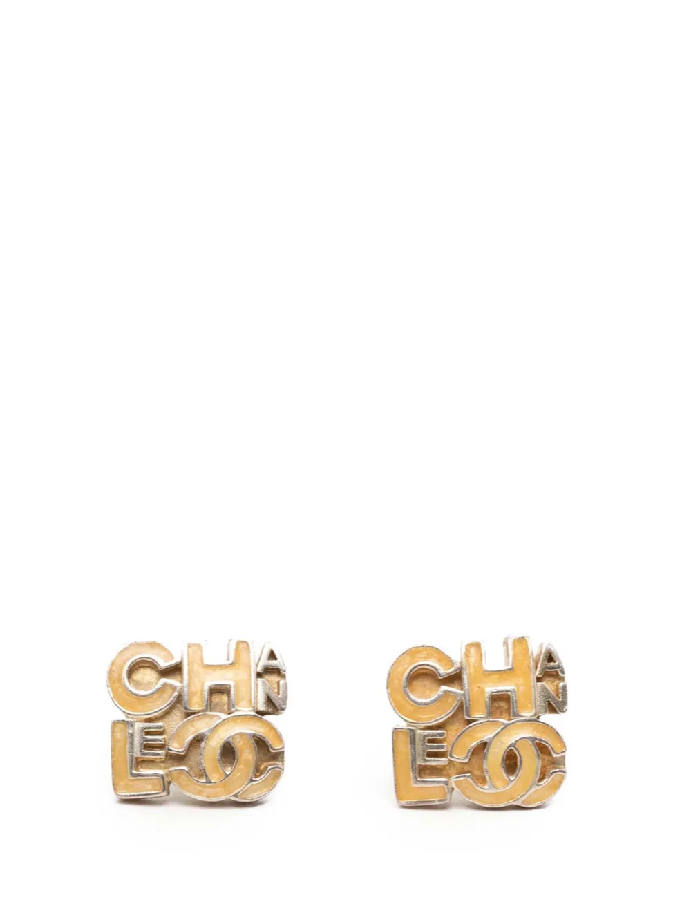 CHANEL Pre-Owned 2000 Silver Plated and Enamel Logo Letters Push Back Earrings costume earrings - Gold