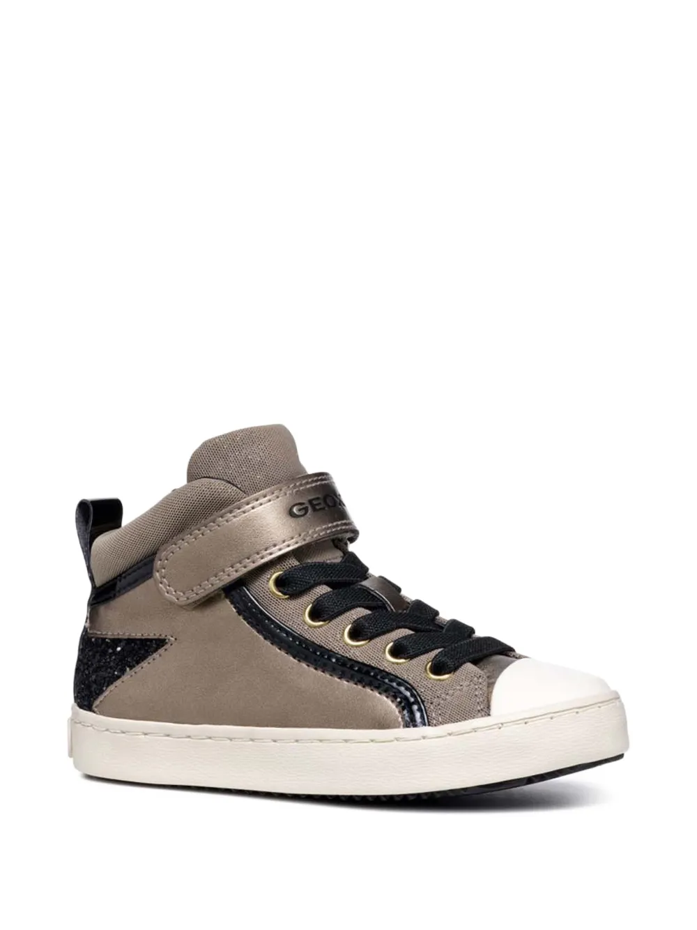 Geox Kids Kalispera sneakers met klittenband en glitters Bruin