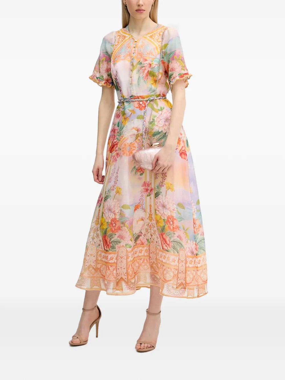 Hale Bob Cyrilla maxi-dress met bloemenprint en ceintuur Beige