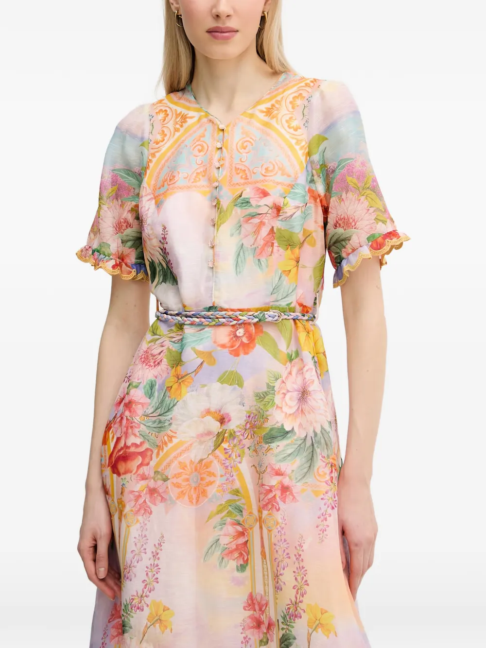 Hale Bob Cyrilla maxi-dress met bloemenprint en ceintuur Beige