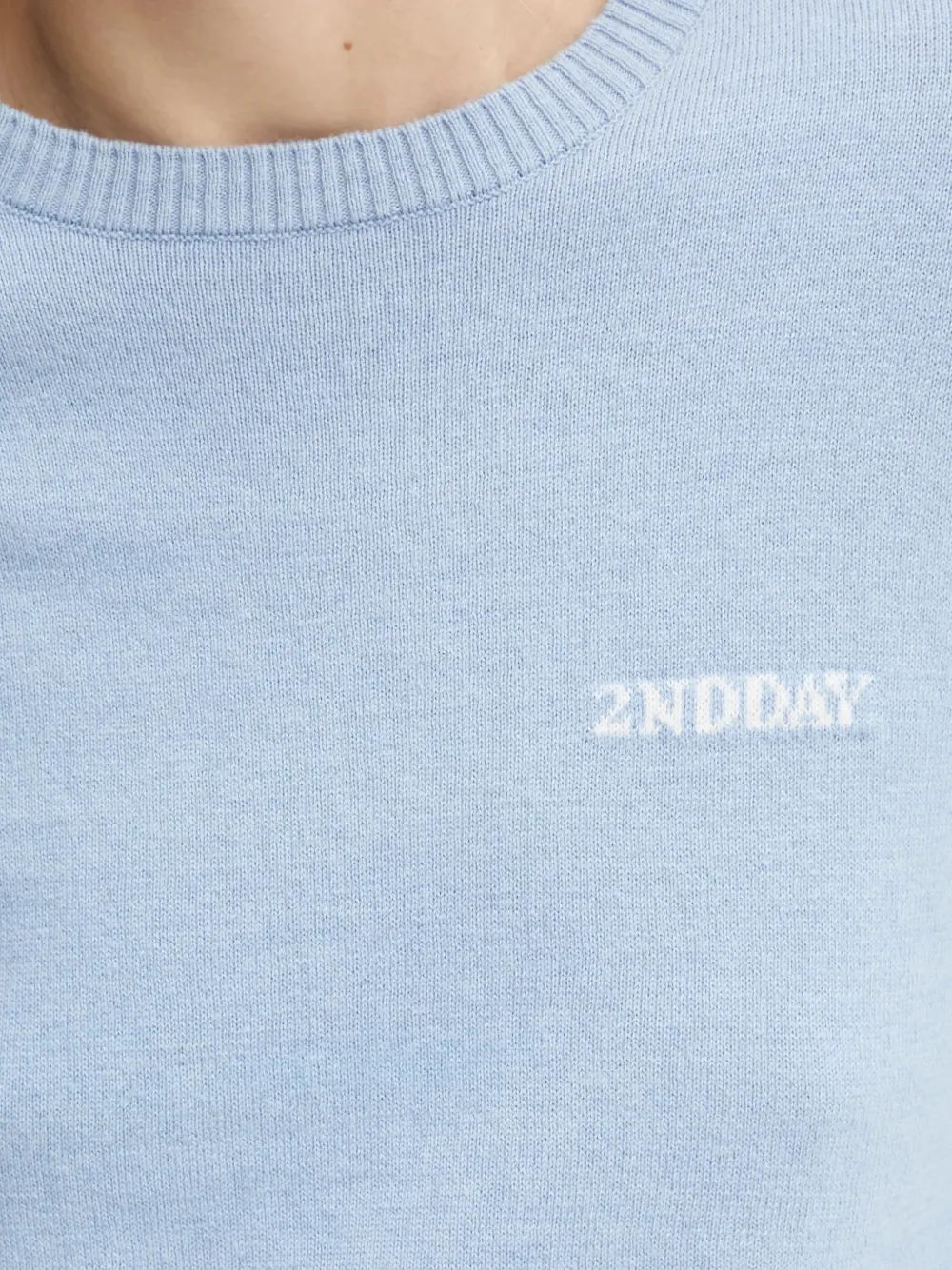 2nd Day Trui met geborduurd logo en ronde hals Blauw