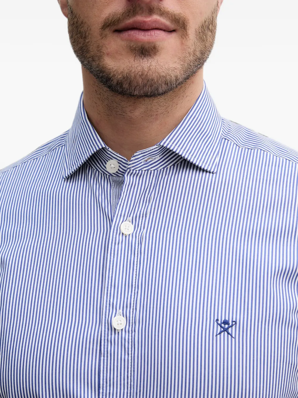 Hackett London Overhemd met geborduurd logo Blauw