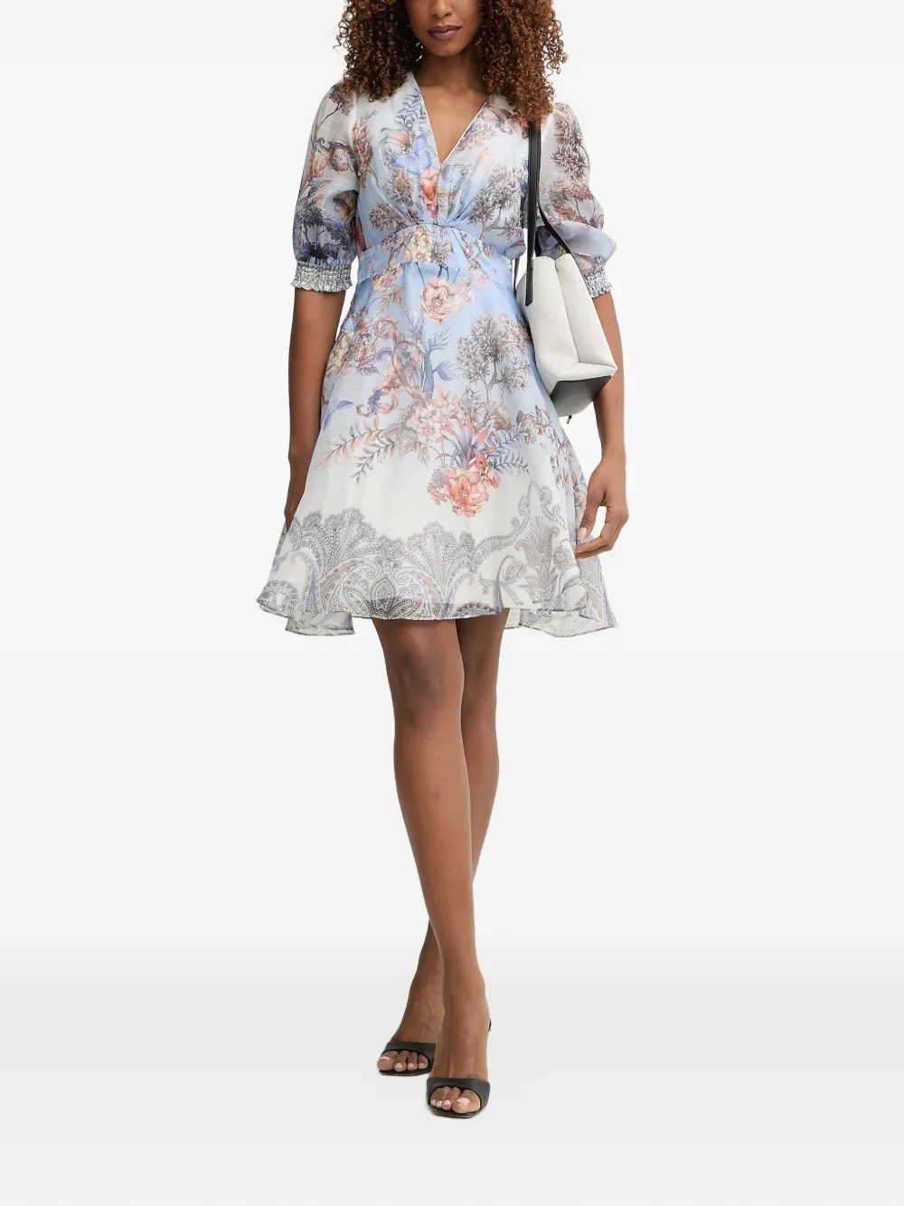 Hale Bob Kaeli floral-print paisley-border mini dress Blauw