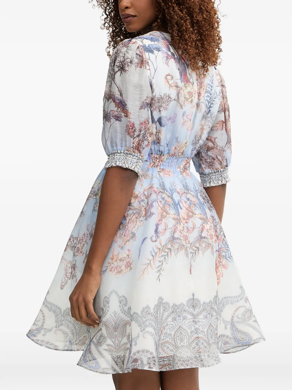 Hale Bob Kaeli floral-print paisley-border mini dress Blauw