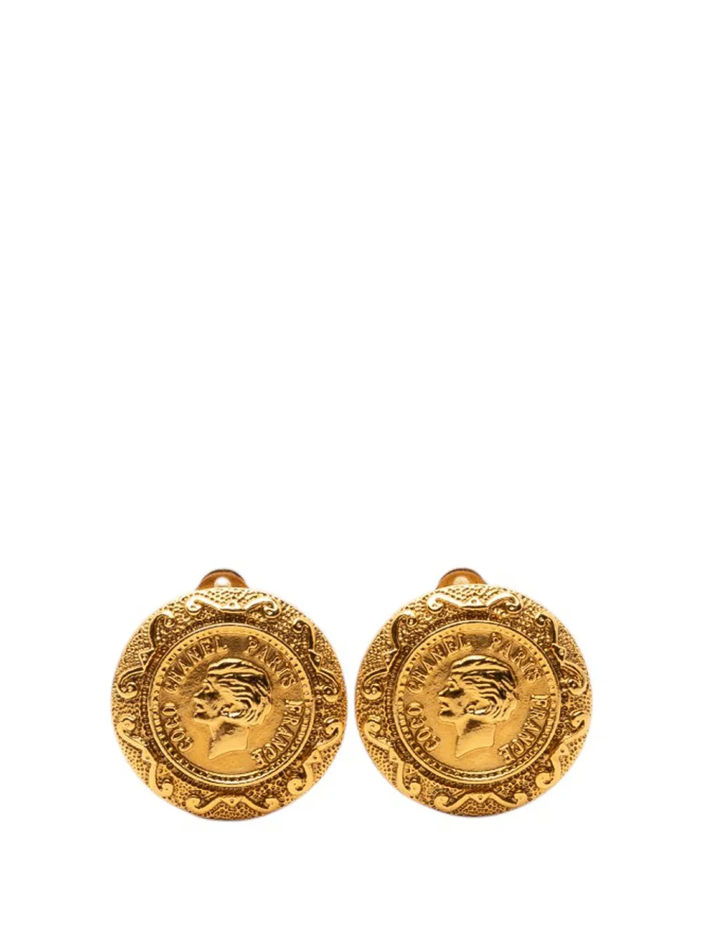 CHANEL Pre-Owned 1996 Gold Plated Coco Profile Round Clip On Earrings costume earrings - Oro