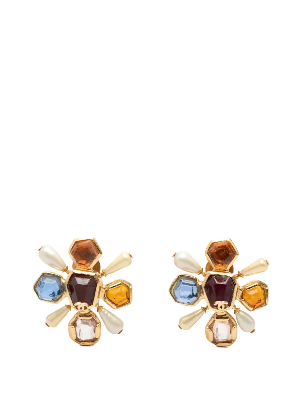CHANEL Pre-Owned 2001 CC Gold Plated Gripoix Clip On Earrings costume earrings - Oro