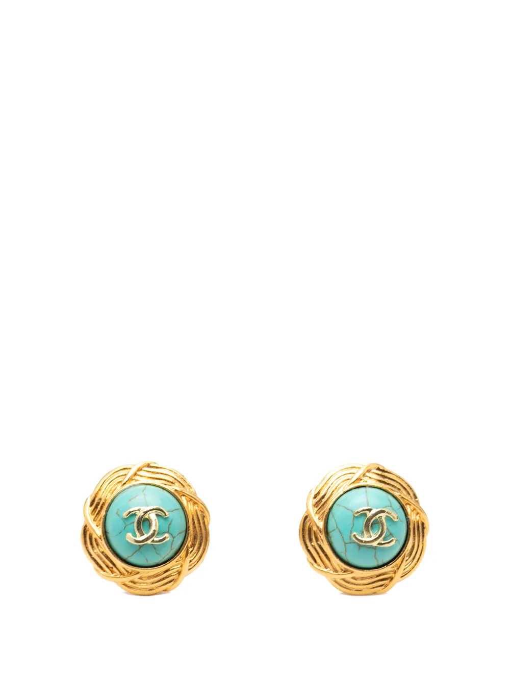 CHANEL Pre-Owned 1980-1990 CC Gold Plated Resin Clip On Earrings costume earrings - Oro