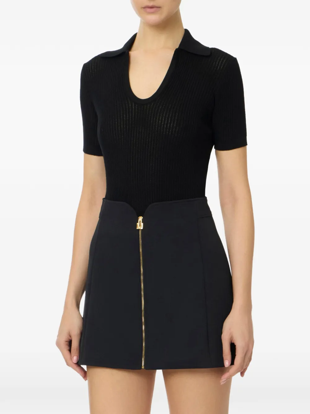 Elisabetta Franchi ribbed openwork T-shirt - Schwarz