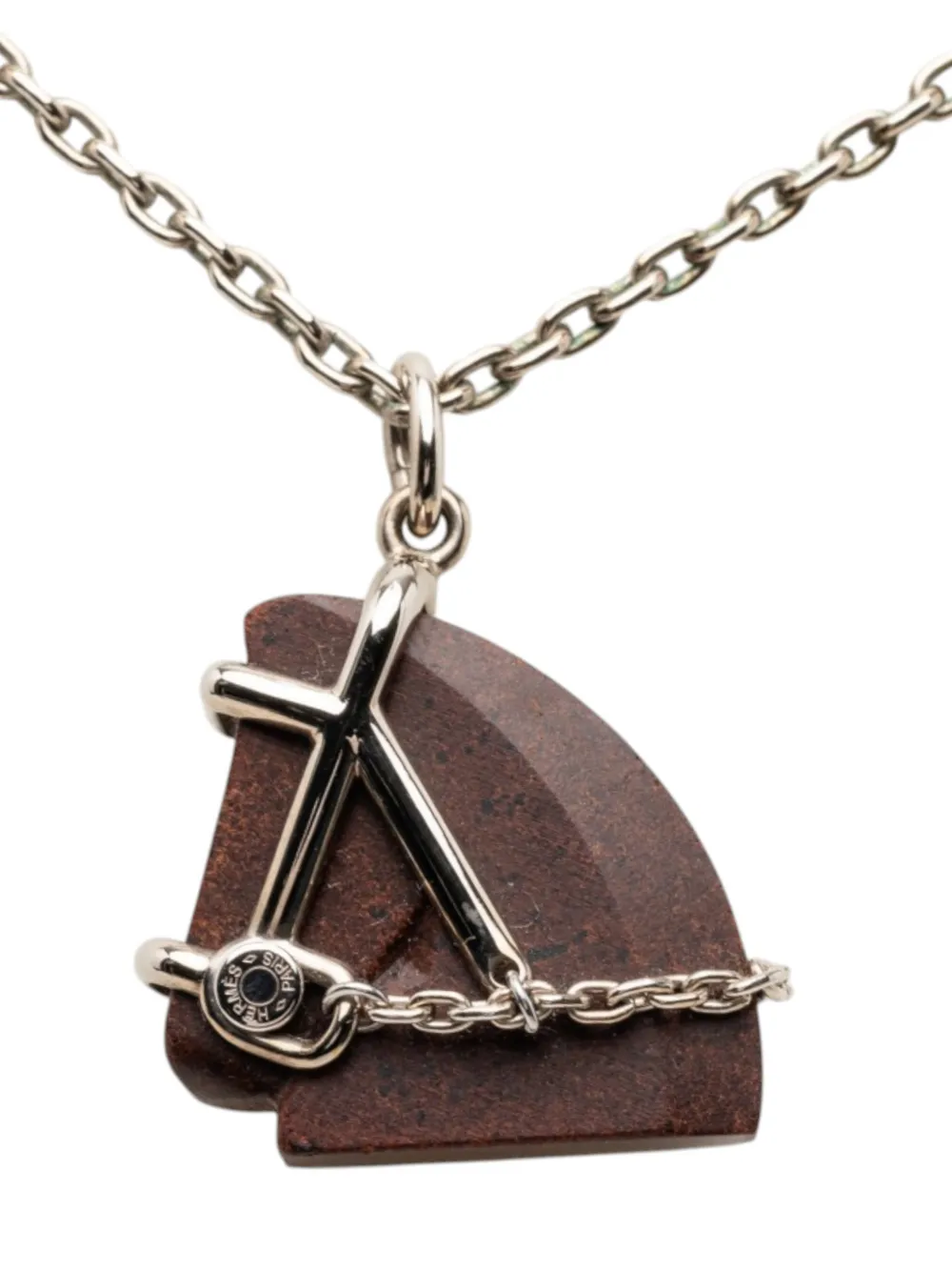 Hermès Pre-Owned 2015-2026 Palladium Plated Vulcanium Cheval Pendant Necklace costume necklace - Marrone