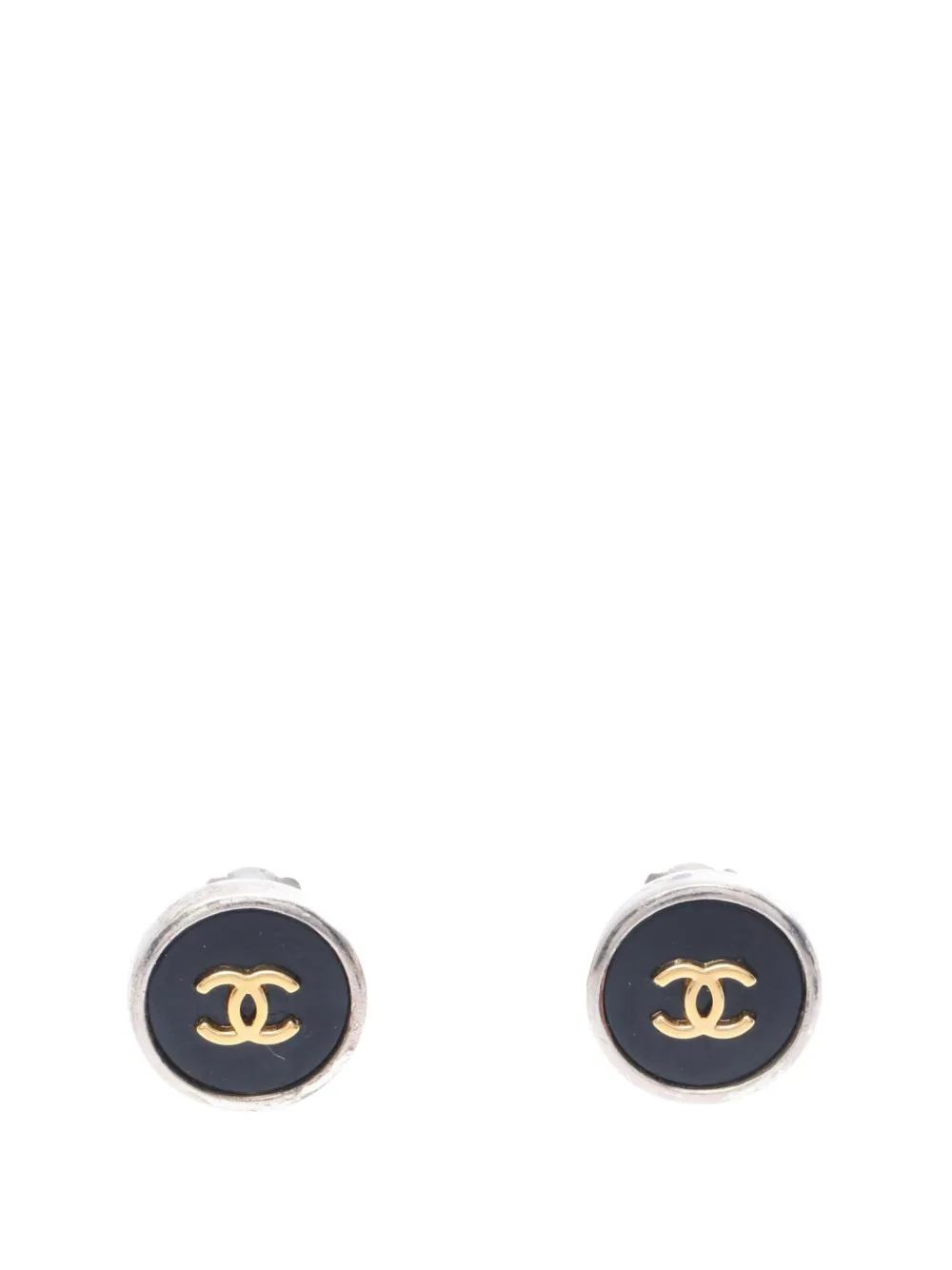 CHANEL Pre-Owned 1996 CC Brass Enamel Button Clip on Earrings costume earrings - Nero