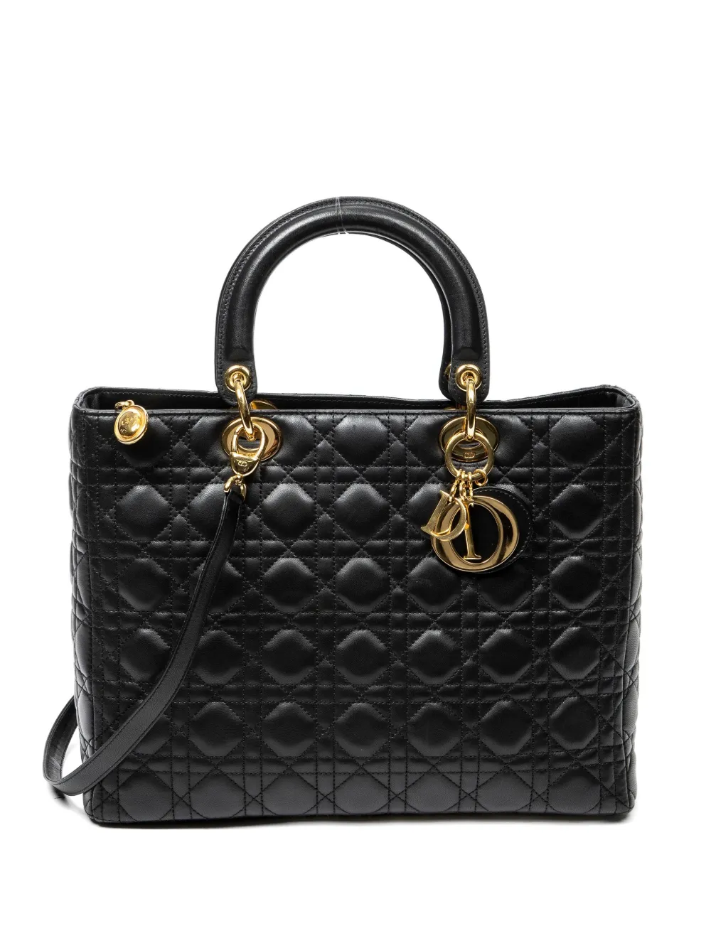 Christian Dior Pre-Owned large Lady Dior leather tote bag - Black