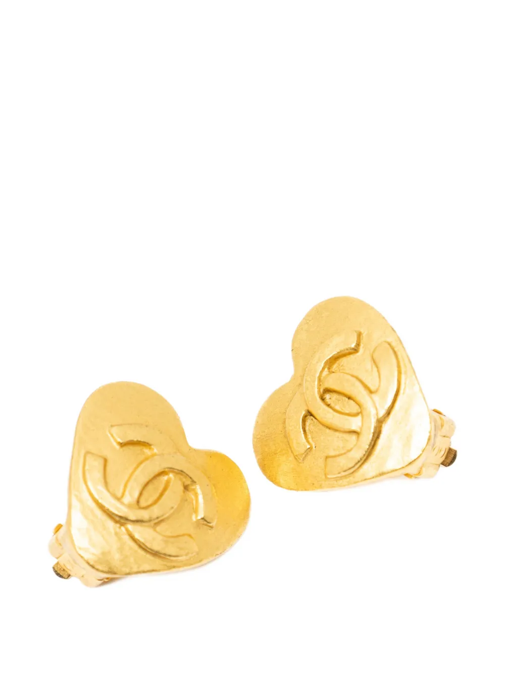CHANEL Pre-Owned 1995 Interlocking CC heart earrings - Oro