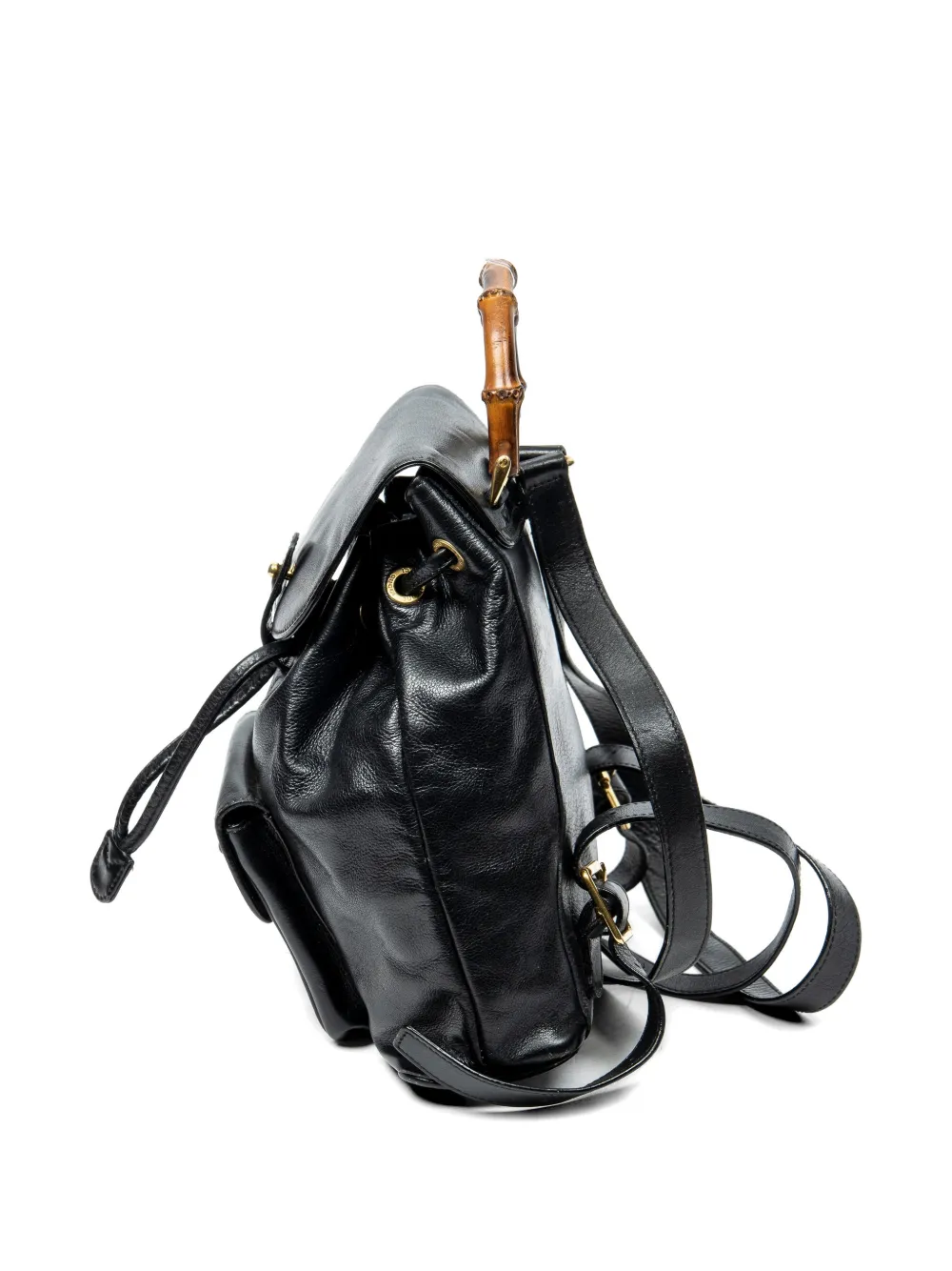 Gucci Pre-owned Mini Bamboo Handle Backpack in Black, view 3