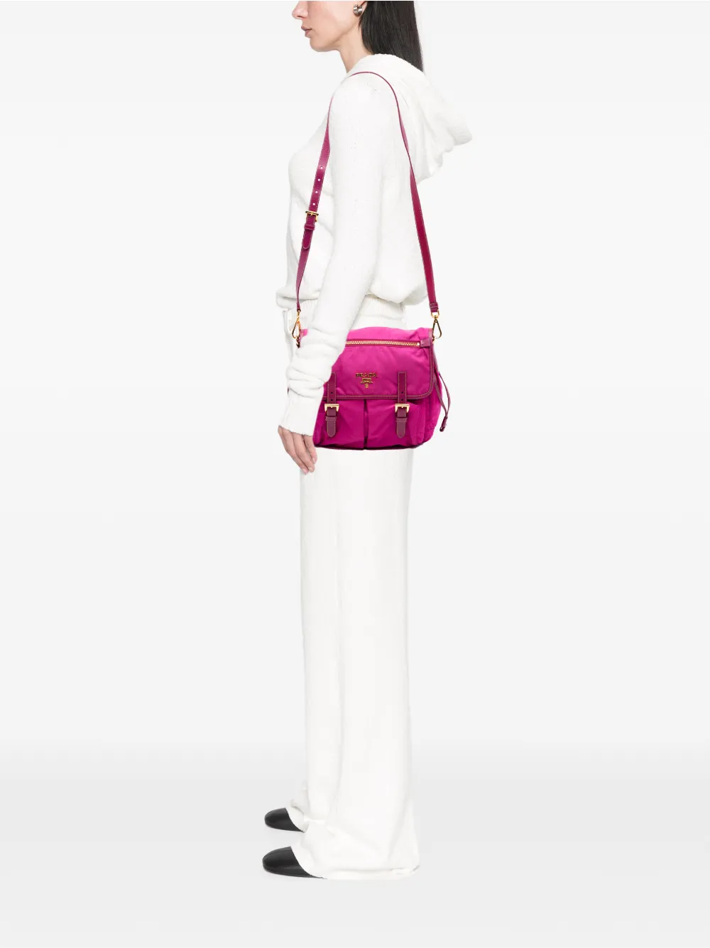  Prada Pre-owned Bandolera Messenger Tessuto Con Ribete De Piel Saffiano Y Doble Cremallera 2010-2026 - Rosa 