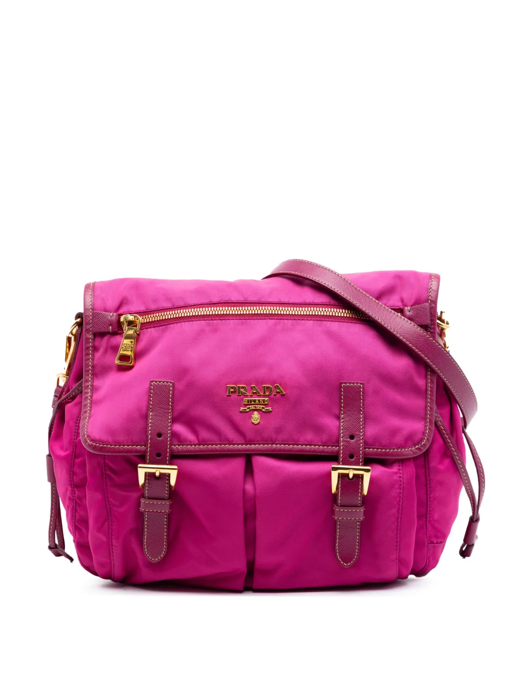 Prada Pre-Owned 2010-2026 Saffiano Trimmed Tessuto Zip Double Buckle Messenger Bag crossbody bag - Rosa