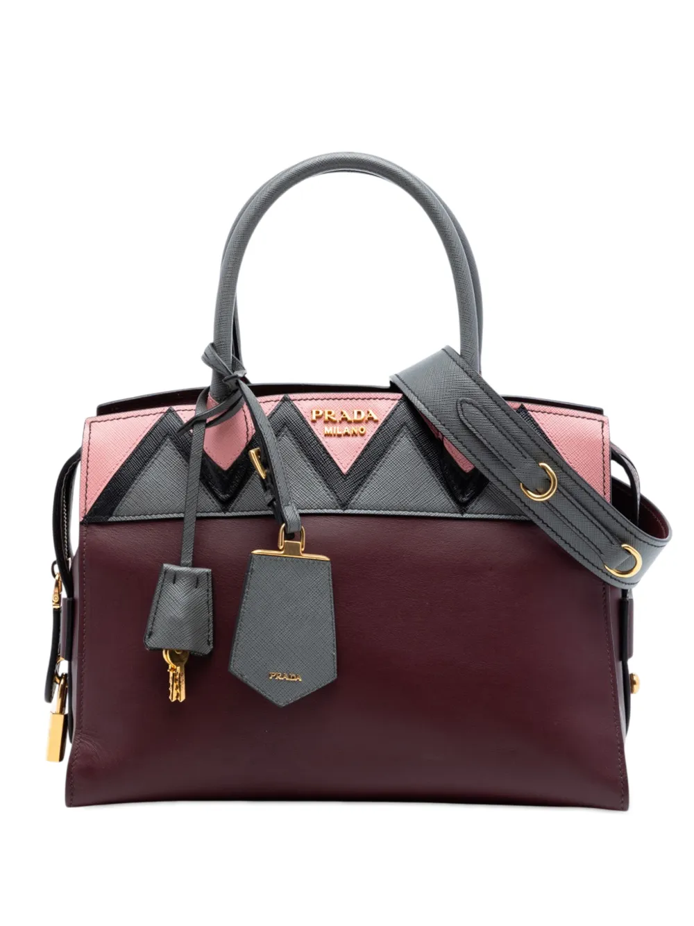 Prada Pre-Owned 2010-2026 Medium Saffiano Trimmed City Calf Greca Esplanade satchel - Red