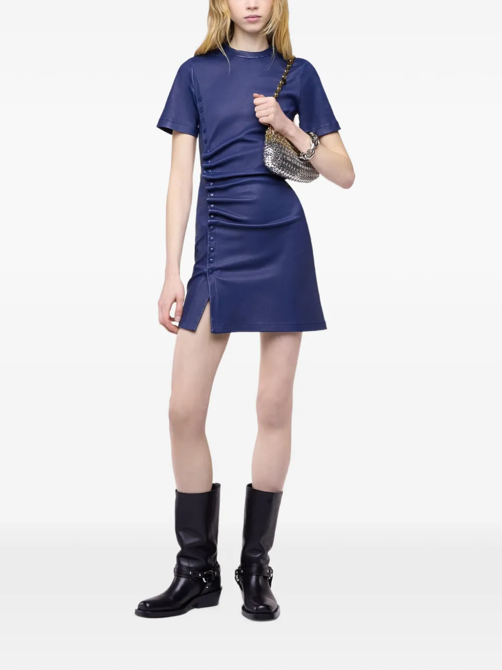 Rabanne mini-jurk met drukknoop en ruches Blauw