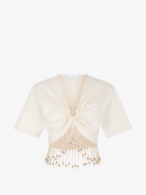 Rabanne beaded fringe-detail crop top