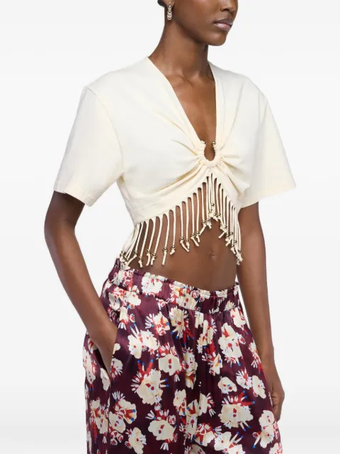 Rabanne haut crop orné de perles à franges