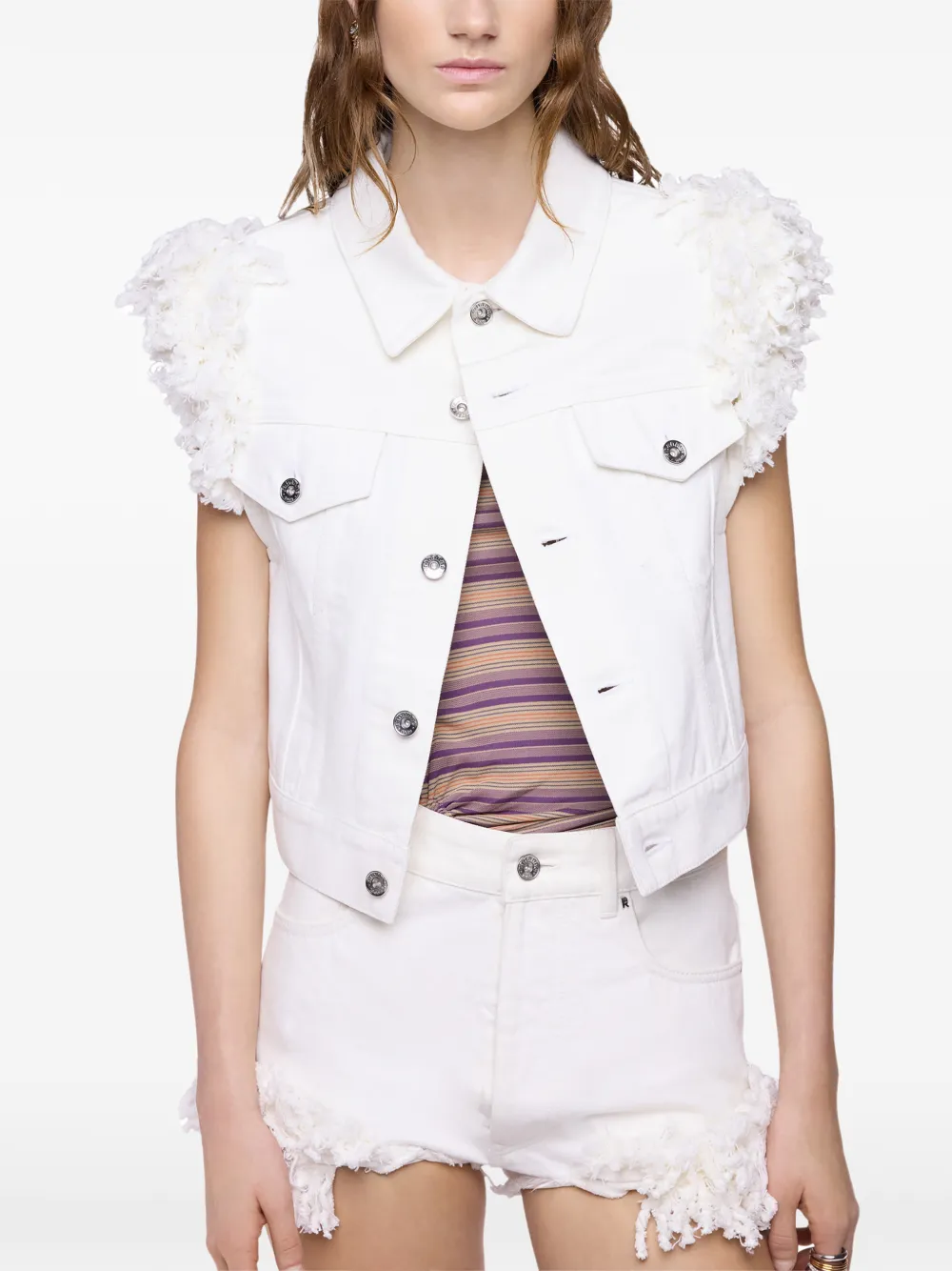 Rabanne Denim shorts met franje detail Wit