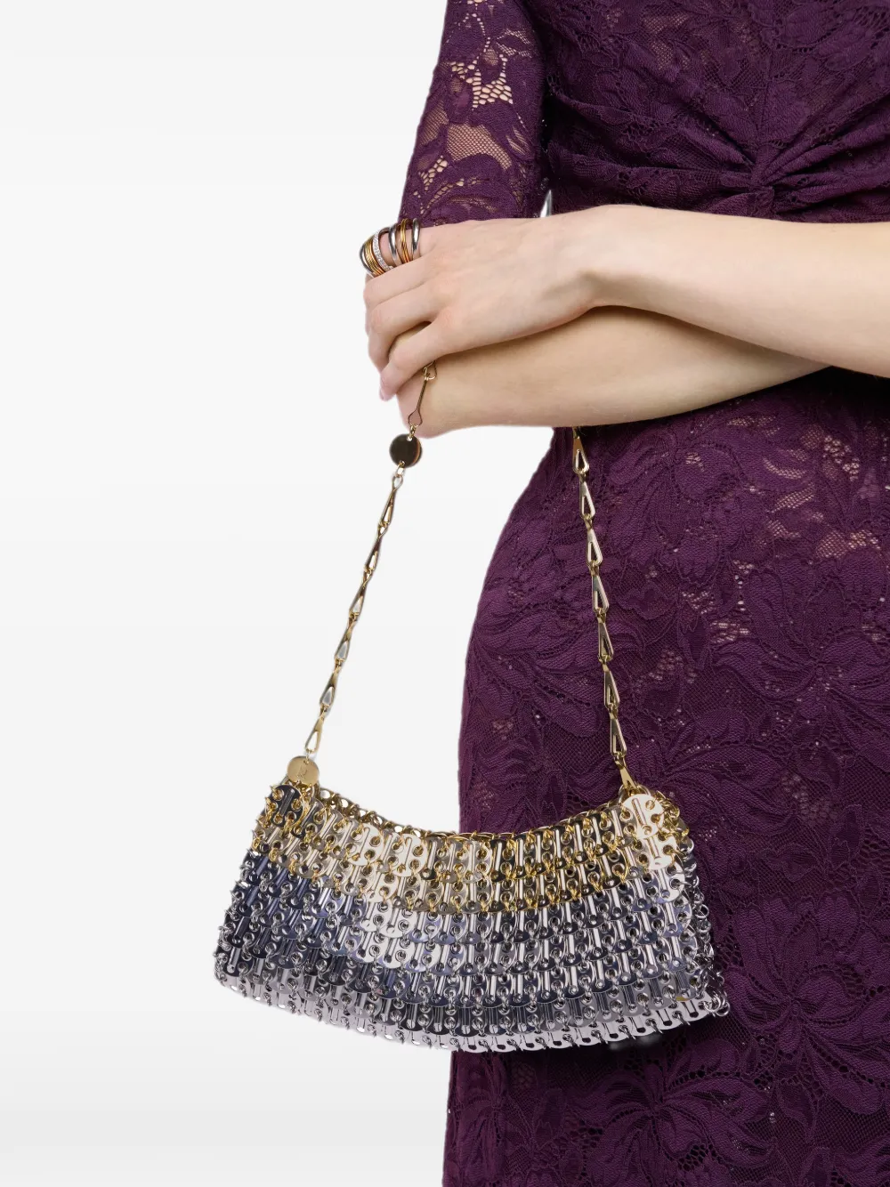Rabanne Iconic 1969 Clutch Skyline Metal Bag in Silver, view 3