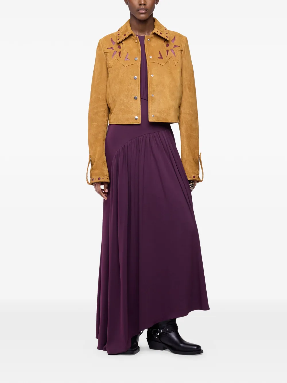 Rabanne Suede Graphic-detail Jacket in Neutrals, view 2