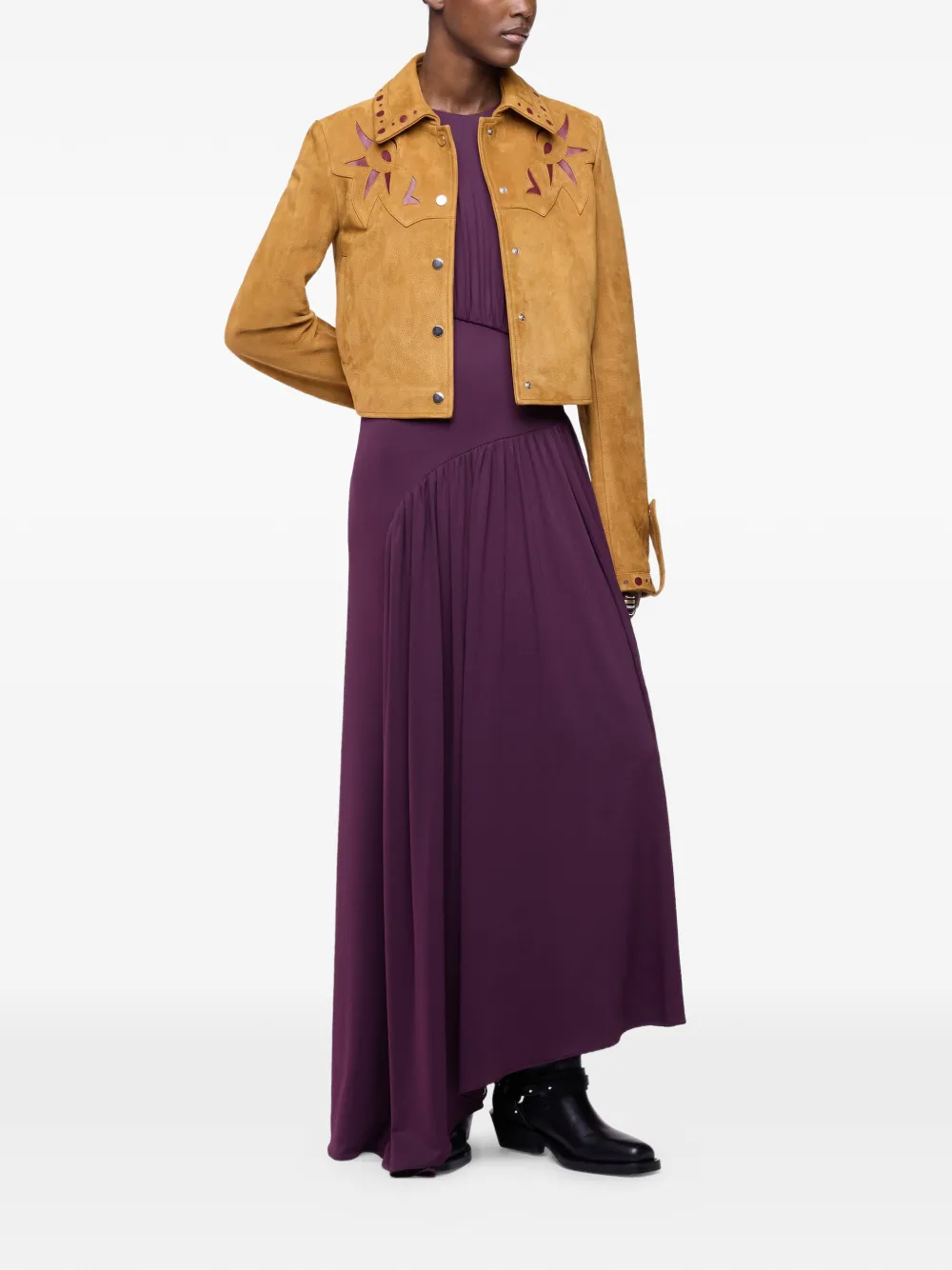 Rabanne Suede Graphic-detail Jacket in Neutrals, view 3